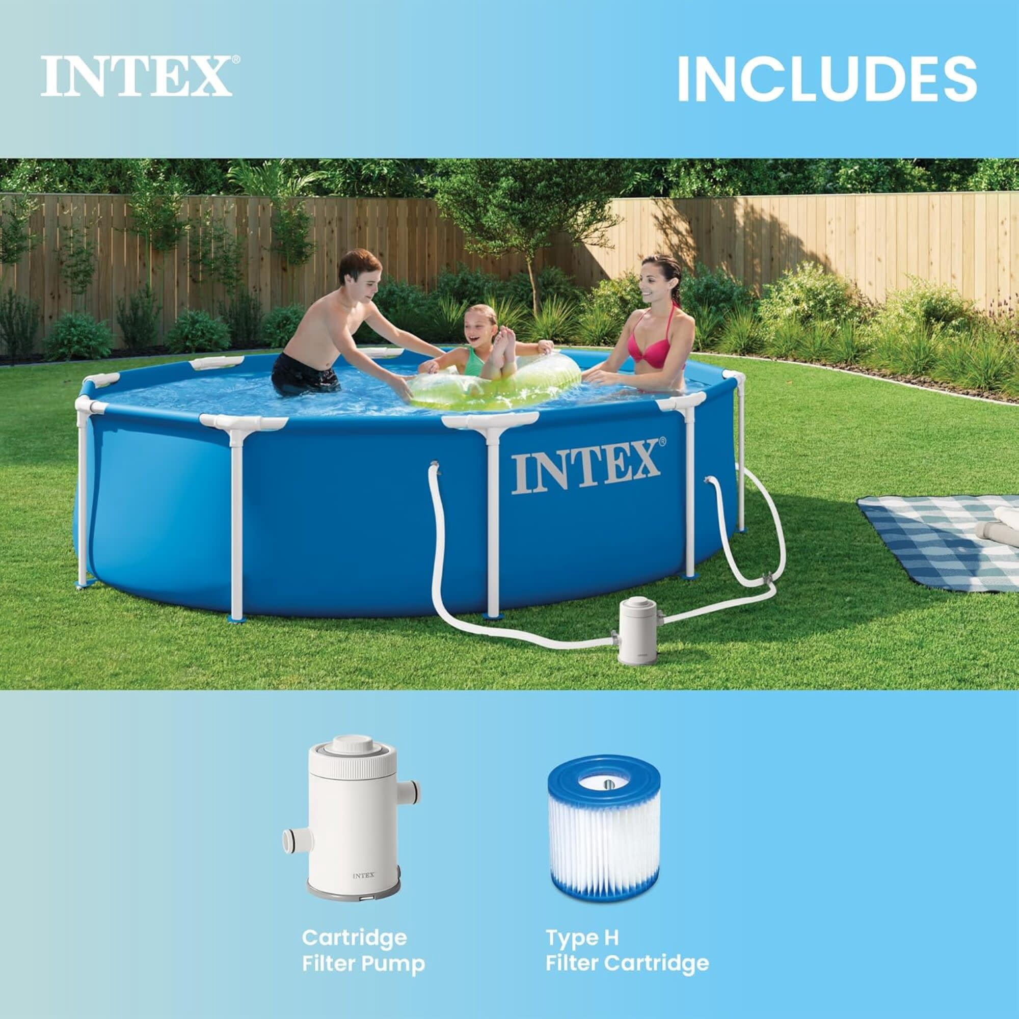 Intex: Metal Frame Pool & Filter Pump - 10' x 30" - Above Ground Swimming Set, 330 GPH, Puncture-Rust Resistant, Easy T-Joint Setup, 1185 Gal, 28201EP