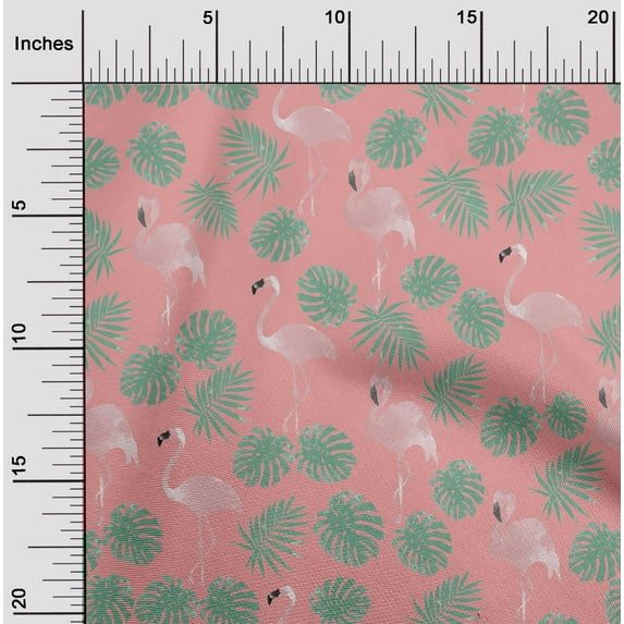 oneOone Viscose Jersey Peach Fabric Palm Leaves & Flamingo Craft Projects Decor Fabric Printed By The Yard 60 Inch Wide-YPA