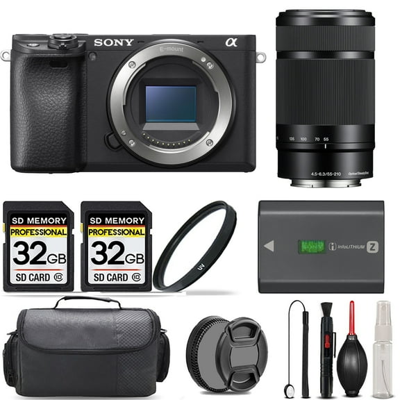 Sony a6400 Mirrorless Camera 55-210mm f/4.5-6.3 OSS Lens UV Filter 64GB Handbag And More! (International Version)