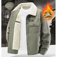 thumbnail image 5 of Mens Sherpa Lined Cargo Jacket Turn Down Collar Work Coat Button Down Winter Multi Pocket Trucker Jacket, 5 of 6