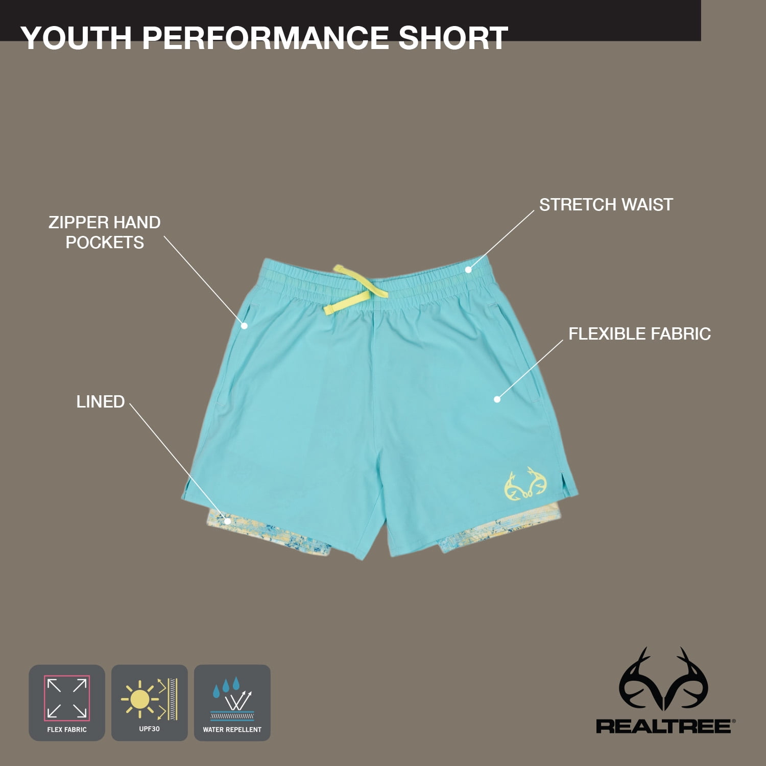 Youth Realtree Board Shorts, Sea Spray, XS