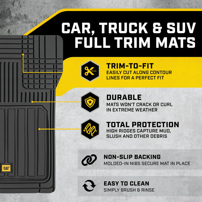 CAT® Car Rubber Floor Mats All Weather Liner 3 Pieces Heavy Duty Set Trim  Fit