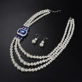 thumbnail image 5 of 1920s 3-strand White Faux Pearl Necklace and Earrings Set Royal Blue Crystal and Rhinestone Chunky Collar Bib Pearl Statement Necklace, 5 of 12