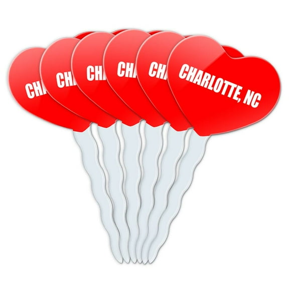 Charlotte NC Heart Love Cupcake Picks Toppers - Set of 6