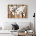 thumbnail image 3 of IDEA4WALL Canvas Wall Art White World Atlas Map on Brown Wood Panel Places Country Mixed Media Realism Global Urban for Living Room, Bedroom, Office - 32"x48", 3 of 5