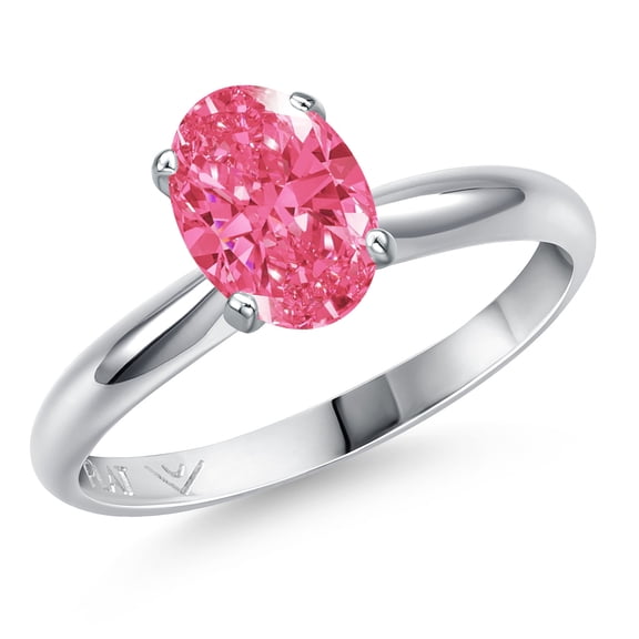Gem Stone King PLAT-900 Platinum Fancy Pink Zirconia Engagement Ring for Women | 1.21 Cttw | Oval 8X6MM | Gemstone Birthstone | Size 6