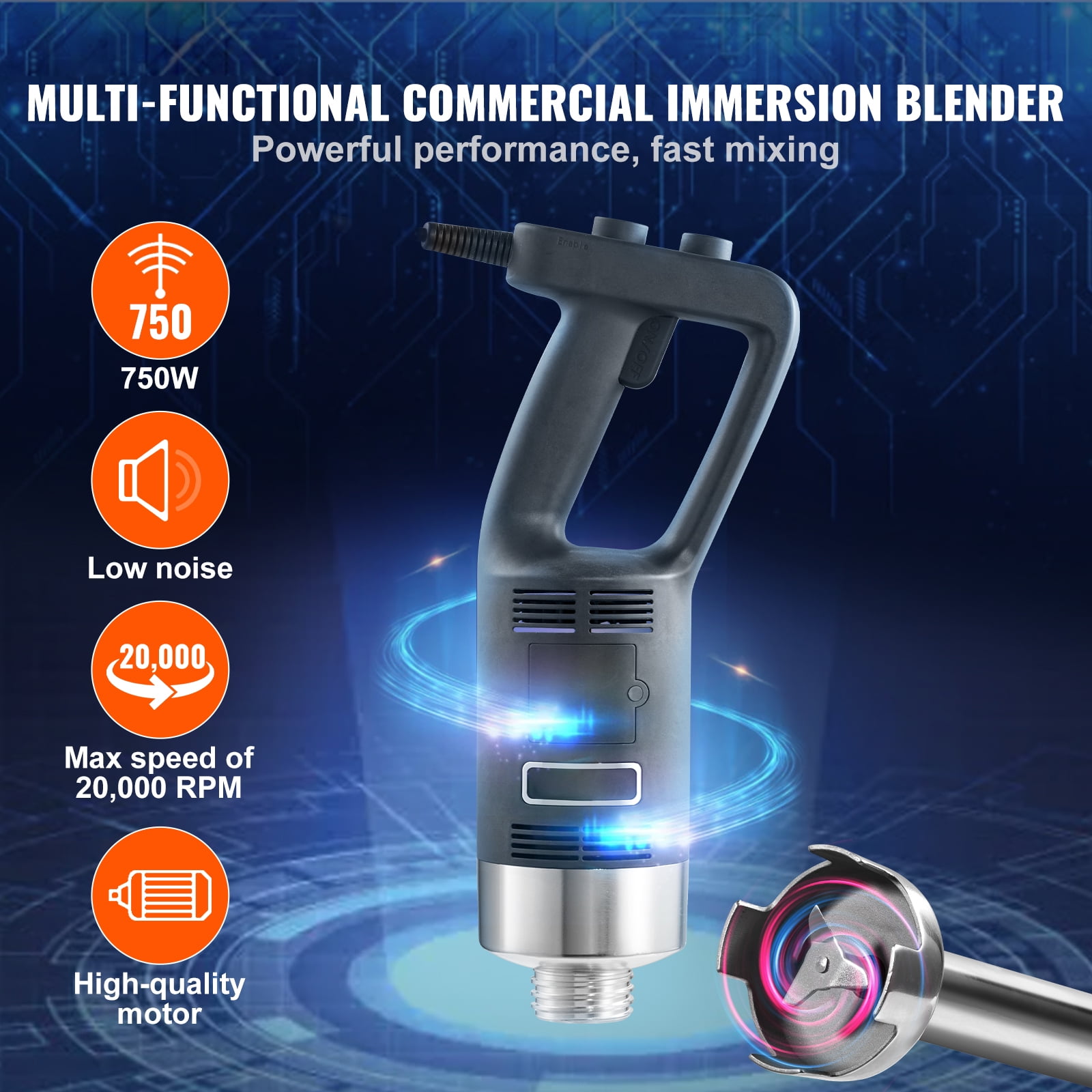 VEVOR Commercial Immersion Blender , 750W Variable Speed Heavy Duty Hand Mixer 304 Stainless Steel