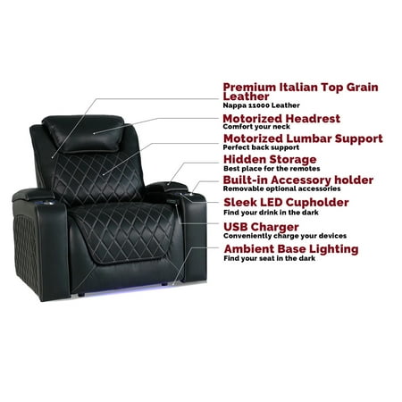 Valencia Theater Seating - Valencia Oslo XL Row of 4 Loveseat Left Premium Top Grain Nappa 11000 Leather Home Theater Seating - Black