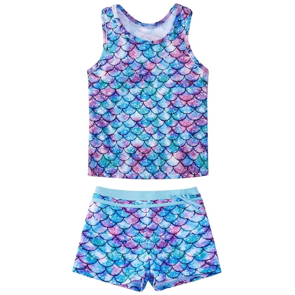 Girls Swimsuit Two Piece Set Tankini Crop Top Swim Shorts Bathing Suit Sizes 4-5T