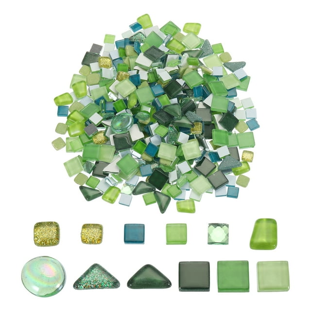 Azulejos de mosaico de cristal irregular de 500 g, azulejos de mosaico pequeños a granel para proyectos de arte de bricolaje, serie verde