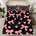 thumbnail image 2 of Castle Fairy Kawaii Bowknot Cherry 3Pcs Twin Sheet Sets for Girls Teens Children,Cute Galaxy Twin Fitted Sheet,Black Pink Breathable Flat Sheet,Ultra Soft Home Decor, 2 of 7