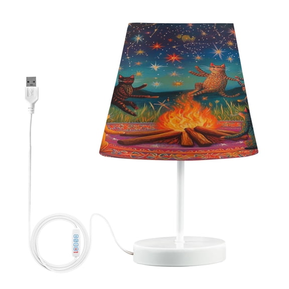 BZSMCE Table Lamp Creative Starry Cat Gathering Around The Fire Pattern Simple Pattern Night Light