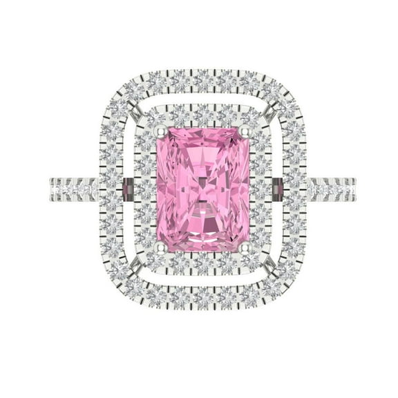 Halo Engagement Ring for Women - 2.62ct Simulated Pink Diamond in 18K White Gold Promise Ring