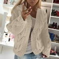 thumbnail image 2 of Kaemgyyd Women Hooded Open Front Cardigan Thermal Warm Cable Knit Sweaters Soft Comfy Solid Color Hoodies Outwear Fall Coats, 2 of 3