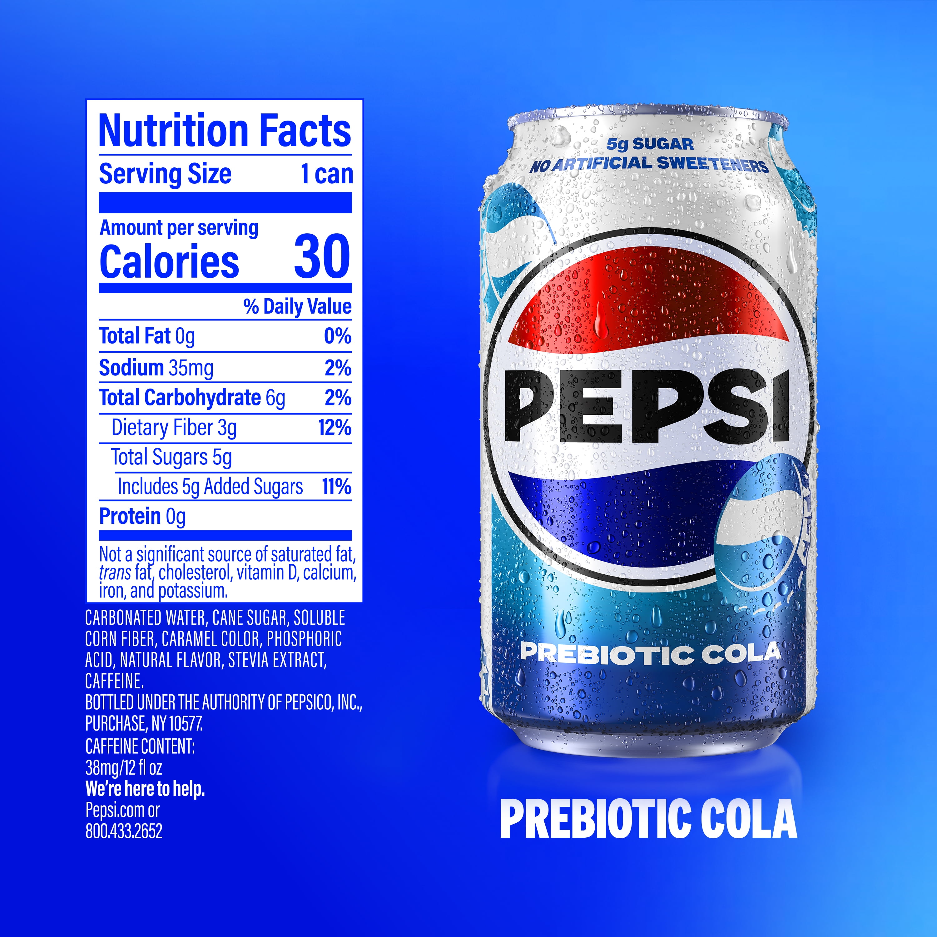 Pepsi Prebiotic Cola Soda Pop, 12 fl oz, 8 pack cans