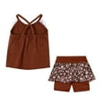 thumbnail image 3 of LittleSpring Summer Outfits for Little Girls Size 6 Backless Tank Top and Floral Shorts 2 Pcs Clothes Set Brown, 3 of 6