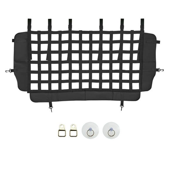 KFFKFF Dog Car Barrier, Mesh Cargo Net for Jeep Wrangler JK 2007-2017 JL 2018-2024, Vehicle Pet Divider for Rear Seat Cargo Area, Durable Polyester Mesh, Simple Installation