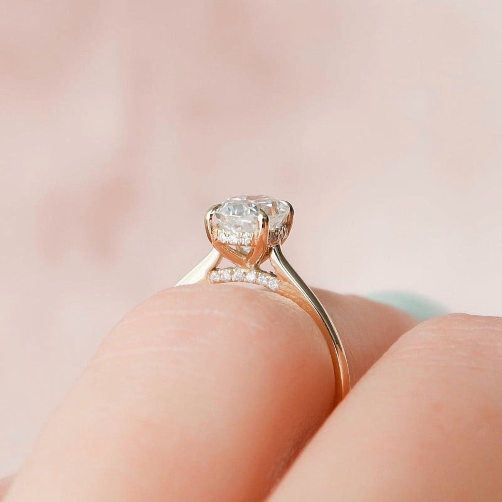 SOLITAIRE JEWELS 0.90CT Oval Cut Moissanite Hidden Halo Engagement Solitaire Ring for Women 10k Yellow Gold