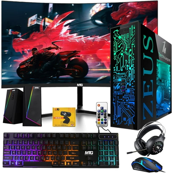 Restored TechMagnet Gaming Desktop PC,Intel i5 6th Gen,Zeus Pro 6,RX 550,16GB RAM,512GB SSD+2TB HDD,24 Inch Curved Monitor,RGB KBM,Speaker,Headphone,Webcam,Windows 11 Pro