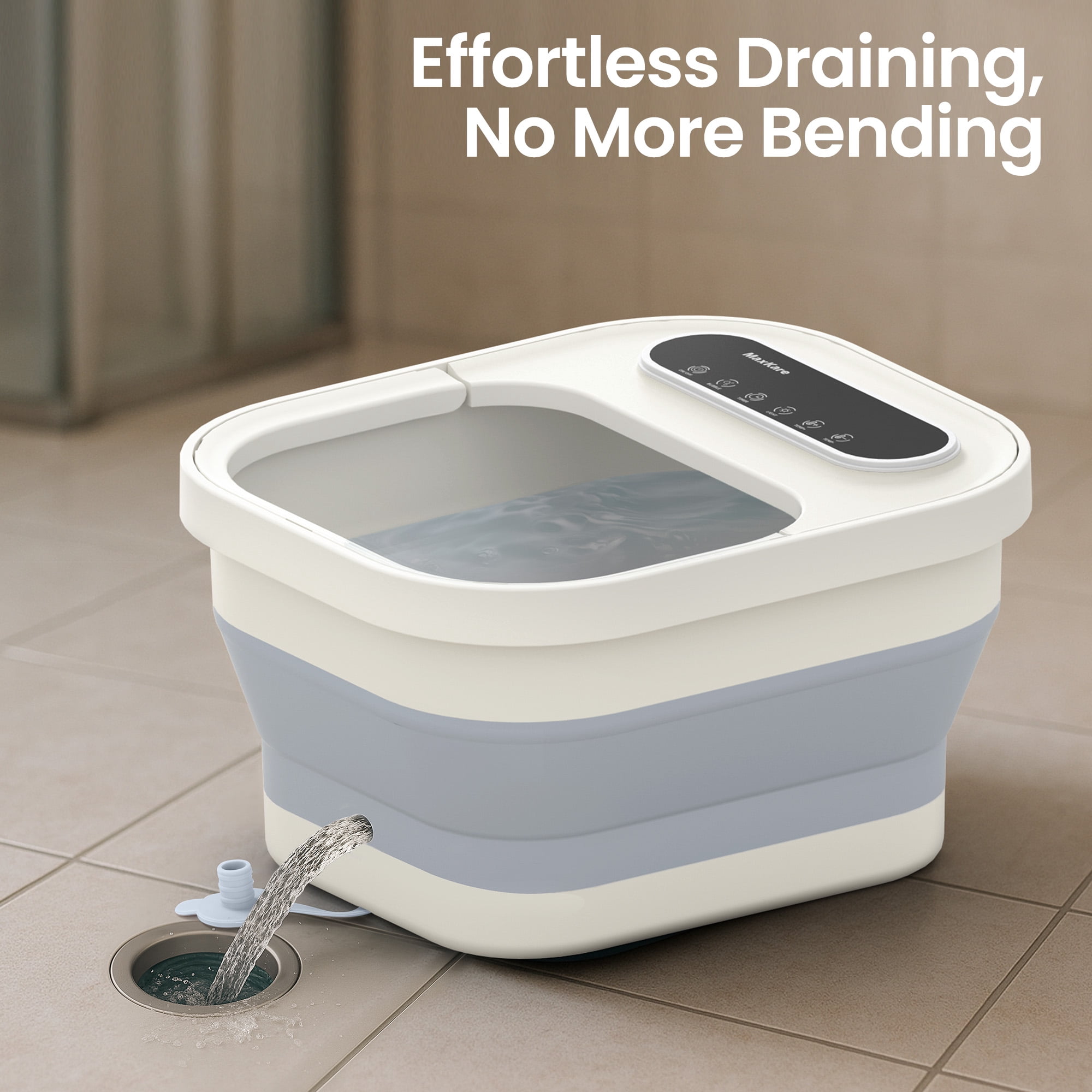 MaxKare Collapsible Foot Spa with Massager and Heat Bubbles Vibration 3 in 1, Foot Spa Bath, White