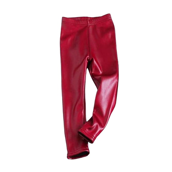 Gubotare Girls Fleece Leggings Girls Fleece Lined Leggings Cotton Kids Winter Warm Leggings Thick Thermal Tights Pants Size 6-7 (Red,6-7 Years)