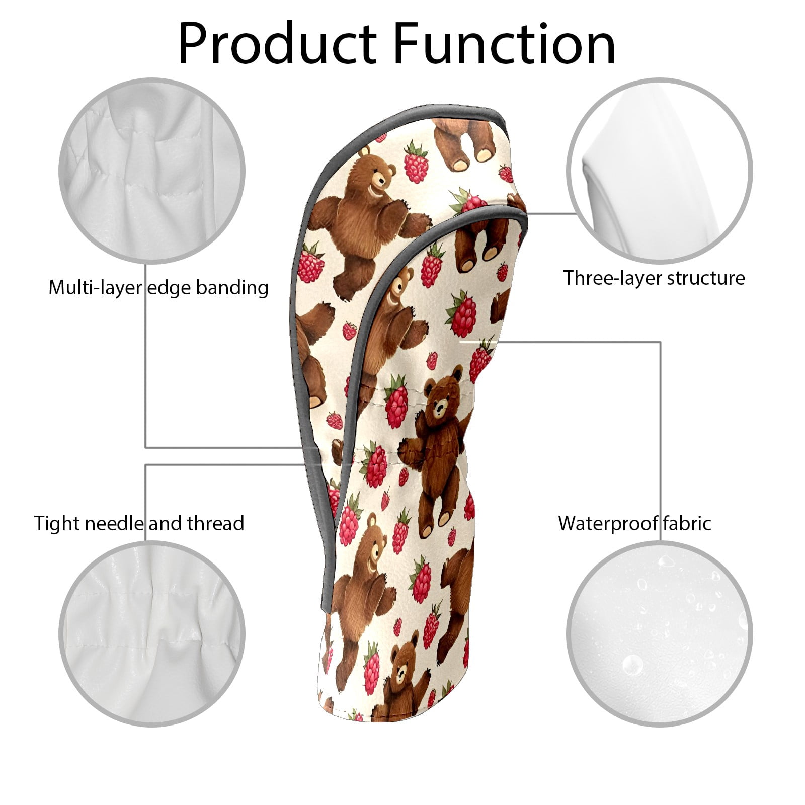Golf Club Covers, Brown BearBerry Premium PU Leather Driver Hybrid Putter Head Covers with Velvet Lining, Waterproof Golf Gifts for Men Women
