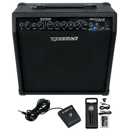 Rockville G-AMP 30 Watt Guitar Combo Amplifier Amp w/Bluetooth Footswitch and Mic