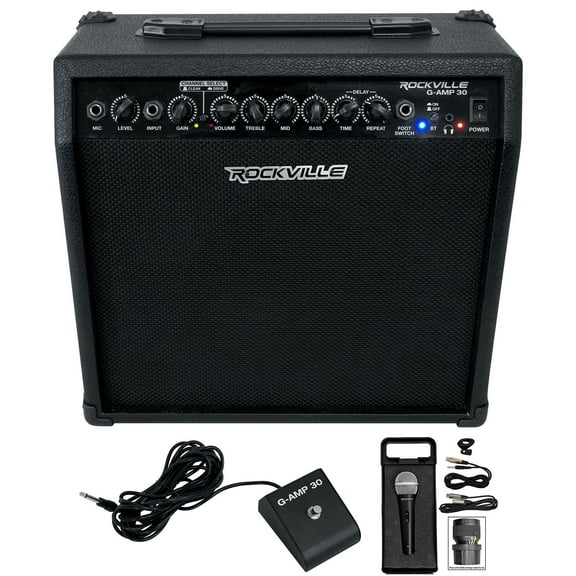 Rockville G-AMP 30 Watt Guitar Combo Amplifier Amp w/Bluetooth Footswitch and Mic