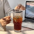 thumbnail image 4 of 24Oz Diamond Embossed Glass Tumblers with Lid and Straw, Clear Drinking Glasses with Handle for Iced Coffee, Smoothies and Juices, 4 of 7