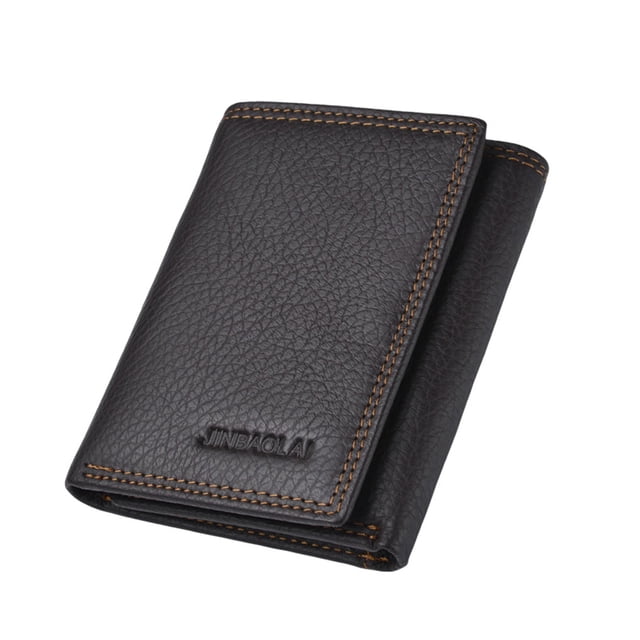 Jumpingount Cartera de cuero para hombre, tarjetero portátil de Color sólido, reemplazo triple, elegante, para novio, marido, monedero, regalo de Carteras Café