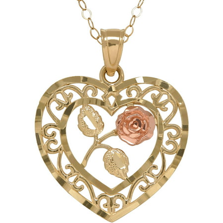 Simply Gold 10kt Gold Filigree Heart with Center Flower Pendant