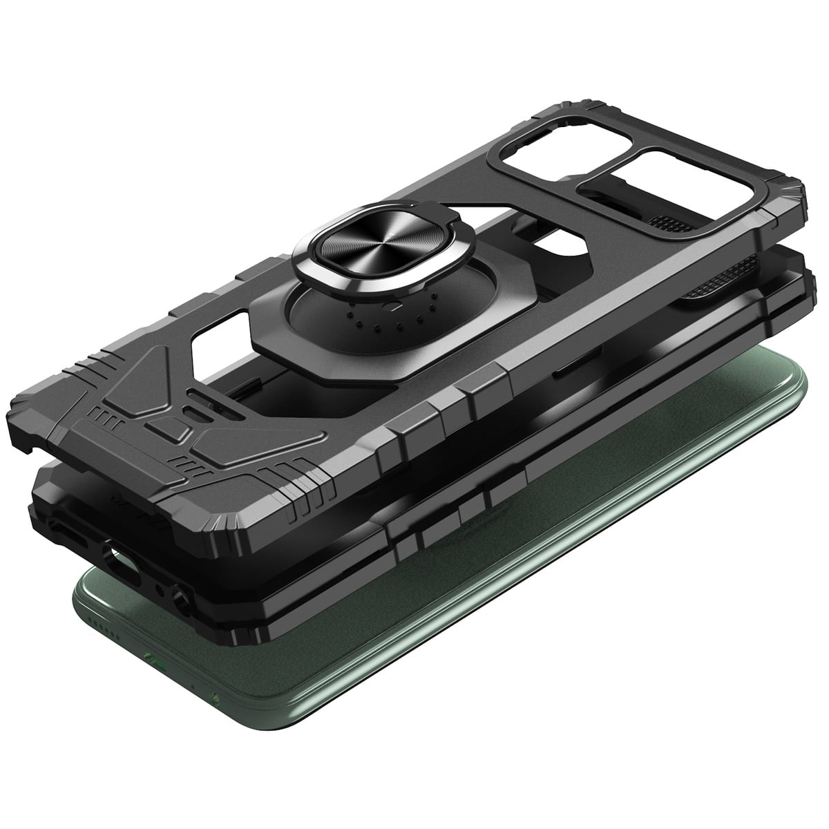 For TCL K24 Hybrid Dual Layer with 360° Rotate Magnetic Ring Stand Holder Kickstand TPU Rugged PC Shockproof Cover ,Xpm Phone Case [ Black ]