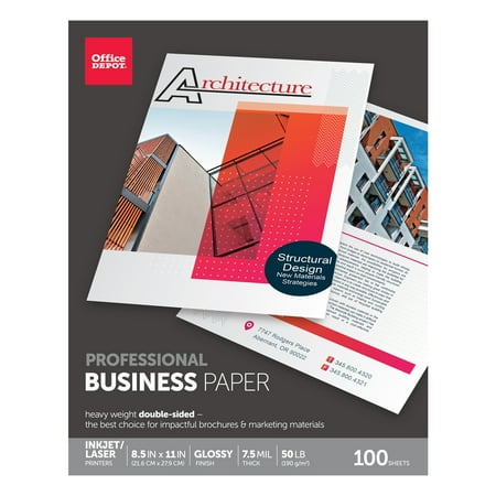 UPC: 0735854775858 | Office Depot Professional Brochure And Flyer Paper  Glossy  8 1/2in. x 11in.  50 Lb  Pack Of 100 Sheets  124213