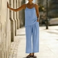 thumbnail image 6 of hoksml Women's 2 Piece Linen Cotton Set, Vacation Outfits for Women, Cami Top and Wide Leg Pants, 6 of 6