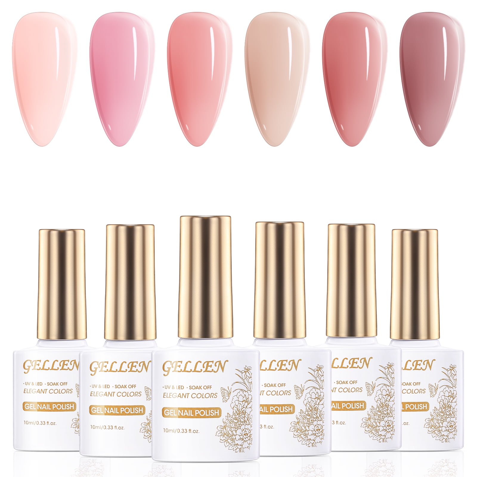 Gellen Jelly Gel Nail Polish Kit, 6 Transparent Nude Pink Colors Set ...