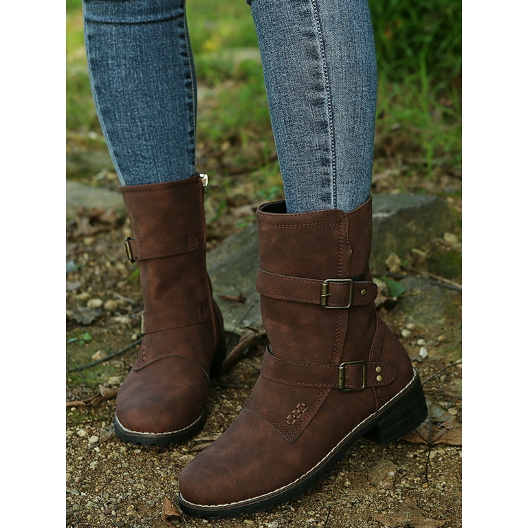 Crocowalk Women Non Slip Fashion Motorcycle Boots Work Casual Side