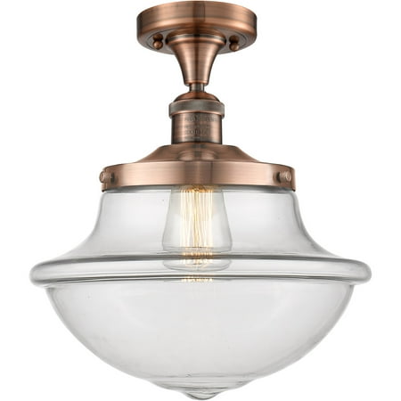 

Antique Copper Tone Semi Flush 12 Wide Steel/Cast Brass/Glass Medium Base 1 Light Fixture