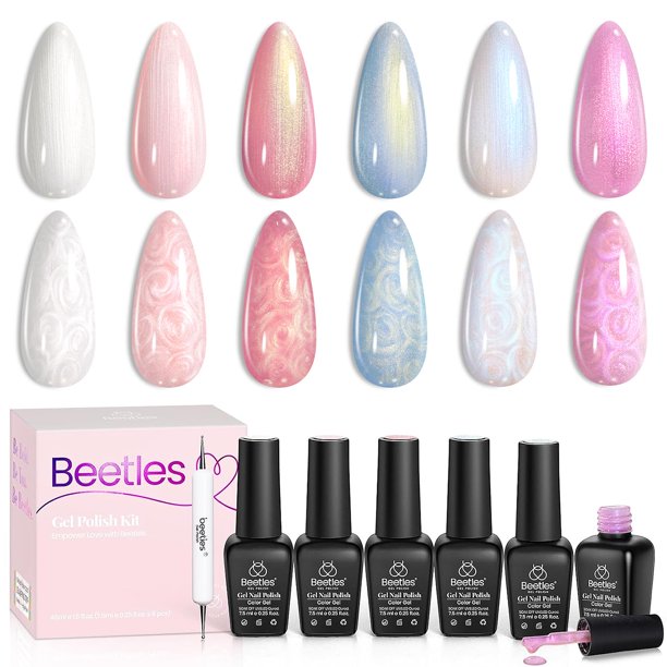 Esmalte de uñas en gel Beetles Pearl, 6 colores, purpurina brillante