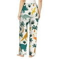 thumbnail image 3 of Uemuo Dinosaurs and Tropical Leaves Pattern Women's Wide Leg Palazzo Lounge Pants with Pockets Light Weight Loose Comfy Casual Pajama Pants-Small, 3 of 9