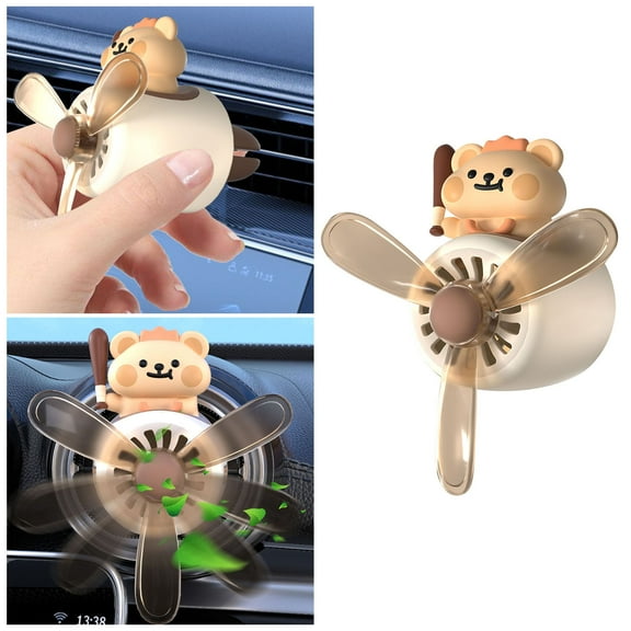 Car Air Freshener, Cute Rotating Car Air Freshener Clip, Cartoon Diffuser with Propeller and 2 Refills, Auto Vent Clip Decor for AC Vents