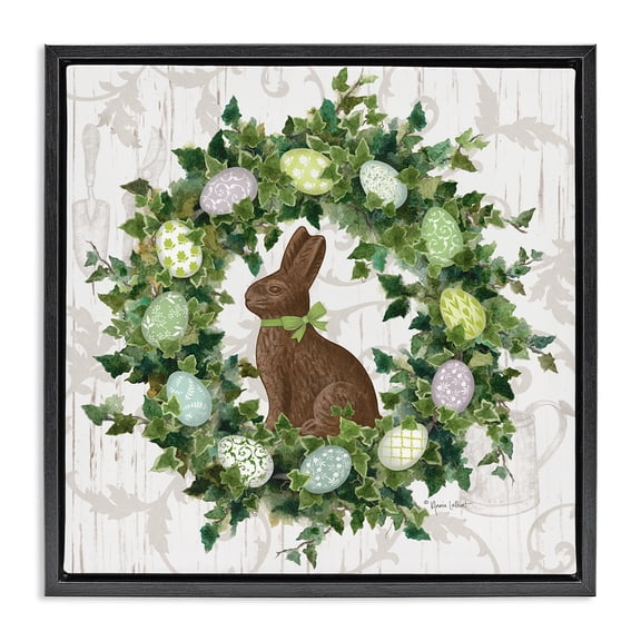 Stupell Industries French Country Spring Easter Egg Wreath Black Floating Frame Canvas Art, 18 x 18, by Annie LaPoint