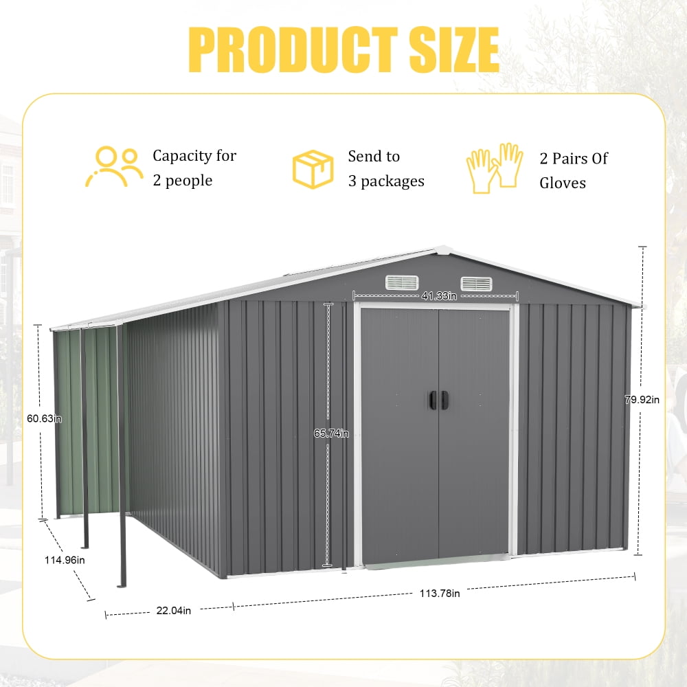 10x12 FT Dual-Zone Metal Storage Shed, Features Lockable Tool Storage & Firewood Bay for Organized, Secure Backyard Utility