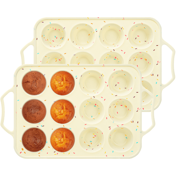 2 Pack Silicone Muffin Pans with Metal Reinforced Frame, 12 Cup Regular Cupcake Molds for Baking, Nonstick Baking Trays for Making Muffins, Cupcakes and Egg Bites - BPA Free & Dishwasher Safe