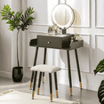 thumbnail image 3 of JanflyHome Vanity Desk, Makeup Vanity Table Set with Stool, Vanity Table with Mirror and Light Power Outlet, Adjustable, Black, 3 of 9