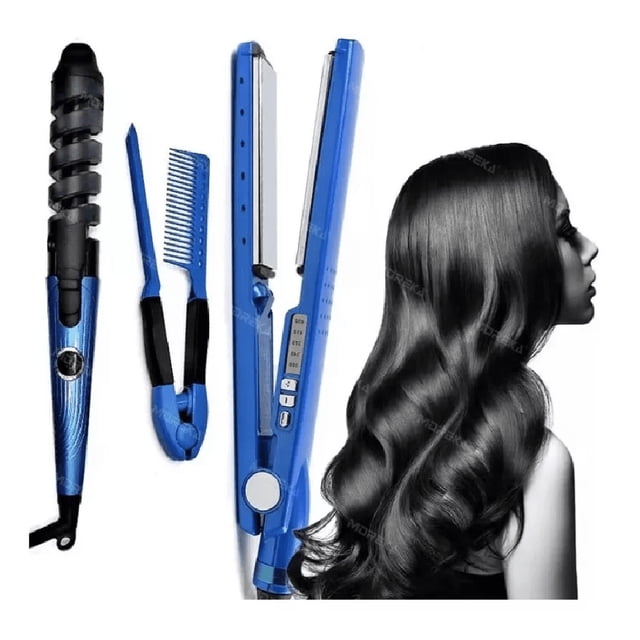 Kit De Plancha Alaciadora Rizadora hyper innovation Cabello Liso Rizado 3 En 1