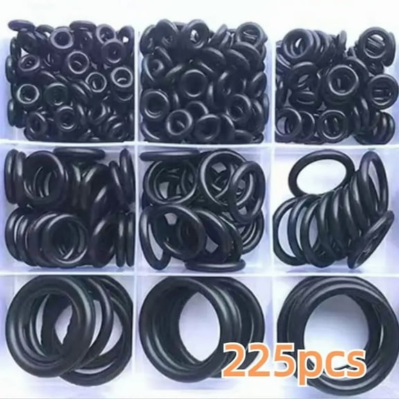 225-Piece Rubber O-Ring Assortment Kit – 18 Sizes Universal Washer Set for Plumbing, Faucet, Hose, Automotive, Air & Gas Seal Repairs, Heat & Oil Resistant Black Gaskets