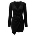 thumbnail image 4 of cfhntfmh Velvet Dress for Women Wrap V Neck Bodycon Dress Long Sleeve Wedding Guest Cocktail Party Slit Mini Dresses, 4 of 5
