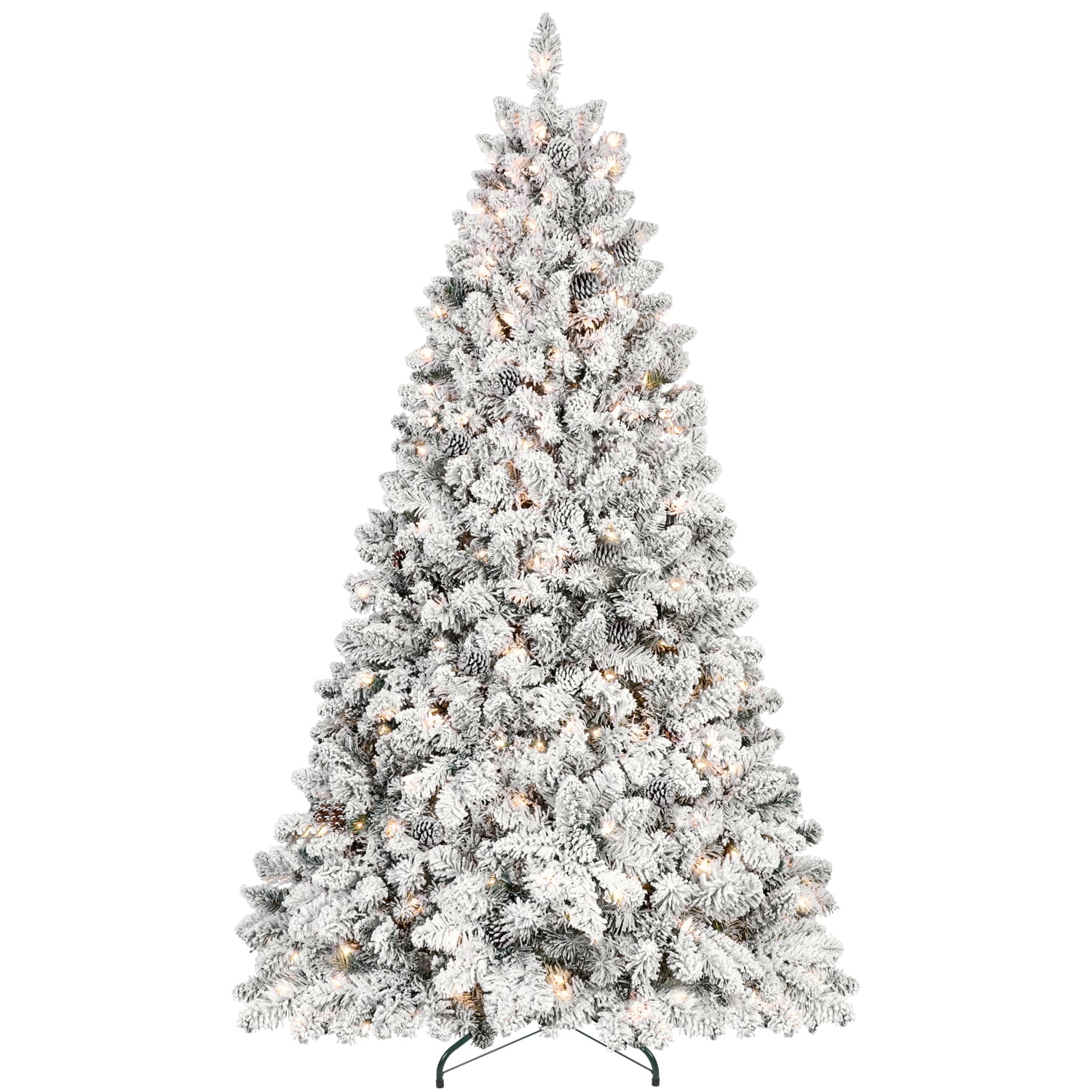 5ft Snow Flocked Christmas Tree with 366 Tips 21 Pine Cones Hinged Branches Metal Stand Indoor Decor