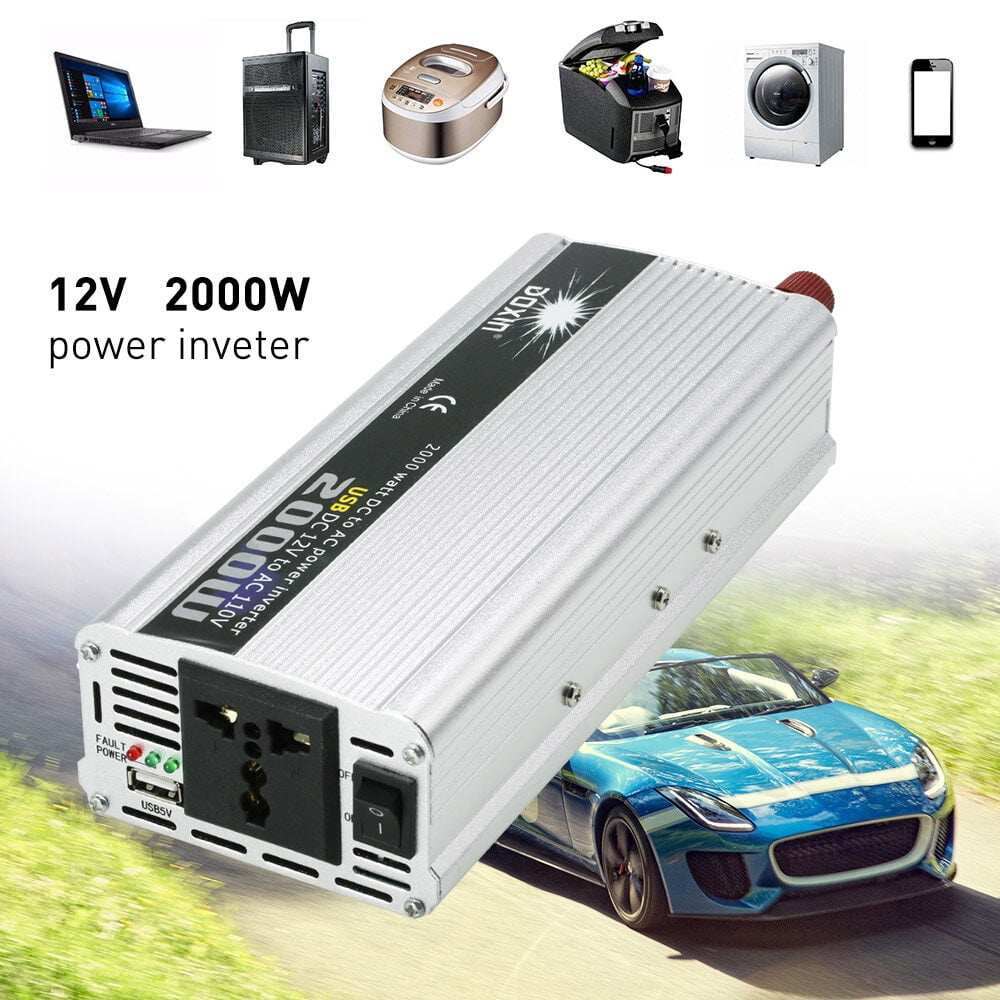 2000W WATT DC 12V to AC 220V Portable Car Power Inverter Charger Converter