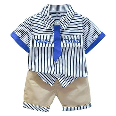 

TAIAOJING Summer Baby Boy Girl Clothes Toddler Gentleman Casual Kids Shorts Set Tie Stripe Shirt Bodysuit Outfits 18-24 Months